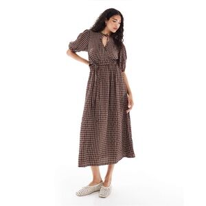 WEDNESDAY'S GIRL Brown Check Print Tie-waist Maxi Dress 🤎
